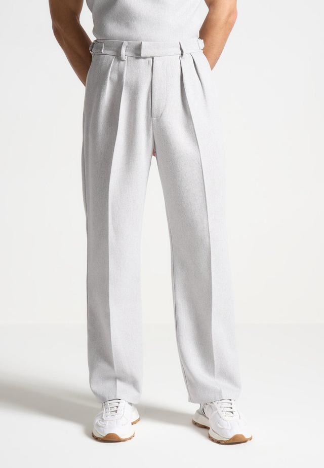 Relaxed Fit Textured Pleated Tailored Trousers - Grey Male Product Image