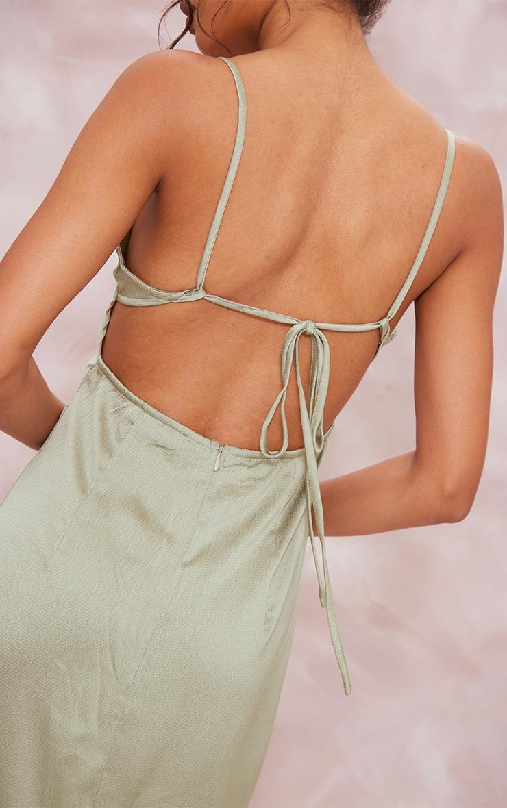 Khaki Satin Cut Out Strappy Back Detail Midaxi Dress Product Image