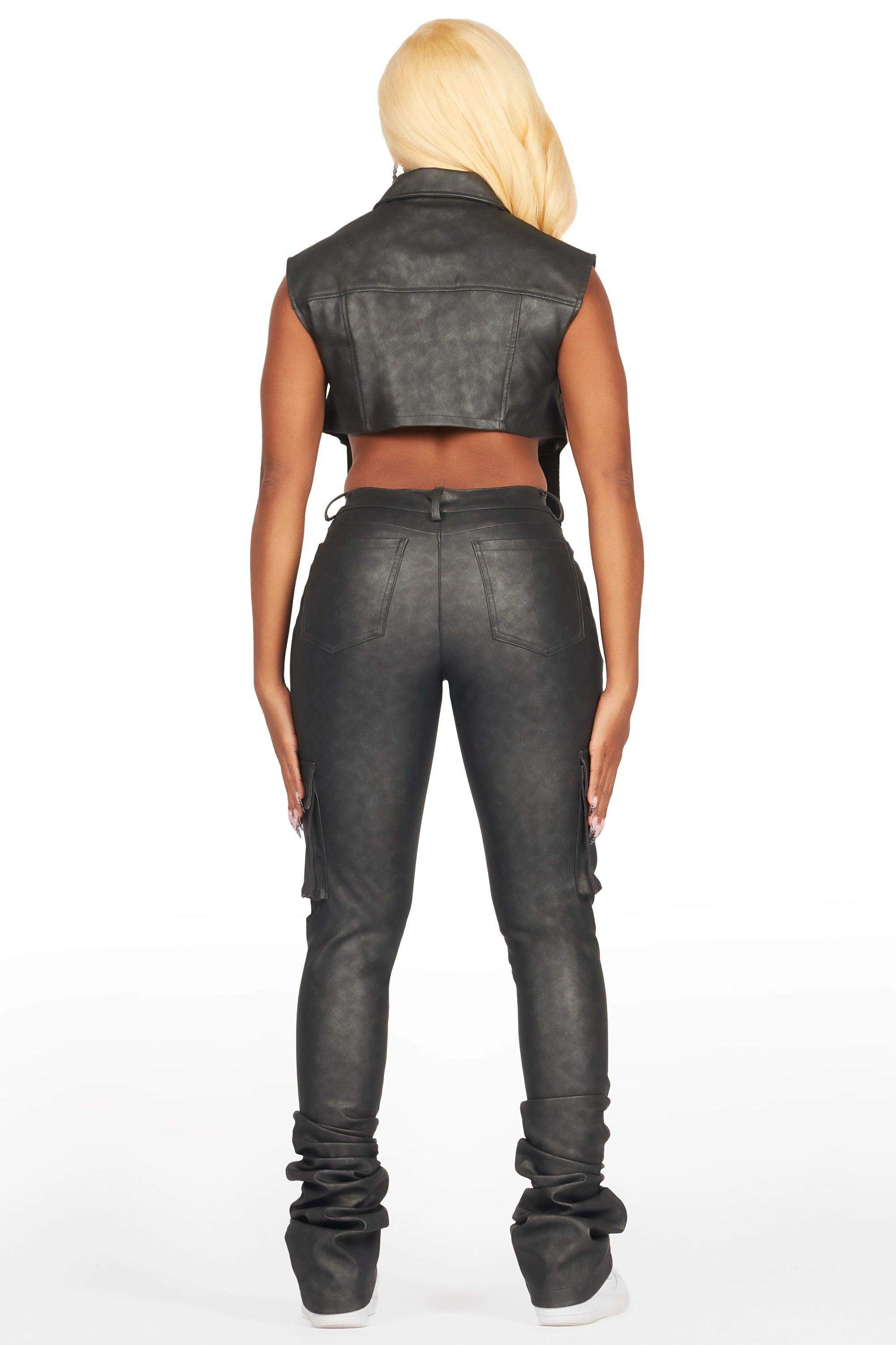 Kiedra Black Cargo Super Stacked PU Pant Female Product Image