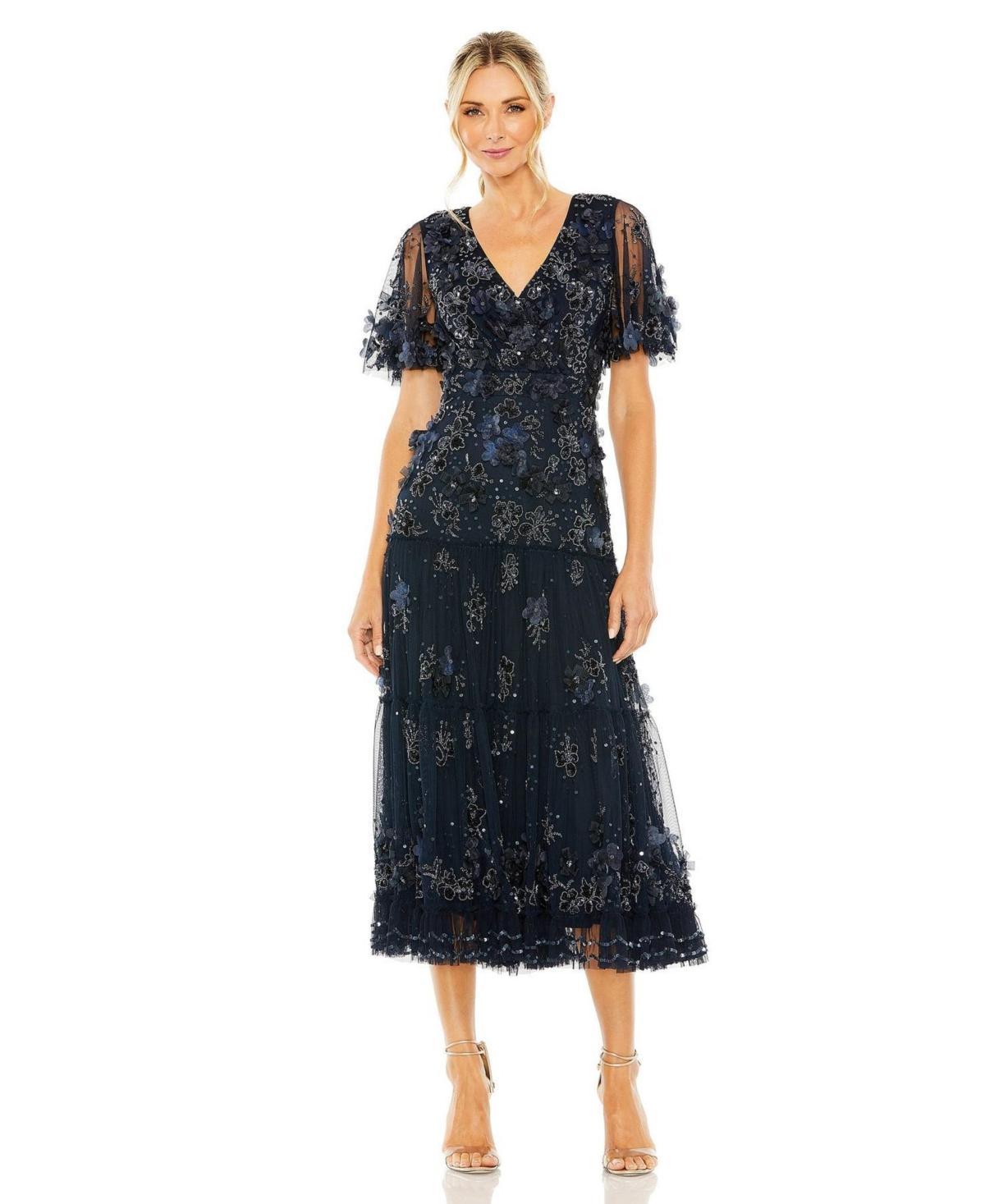 Womens Floral Embellished Tiered Midi-Dress Product Image