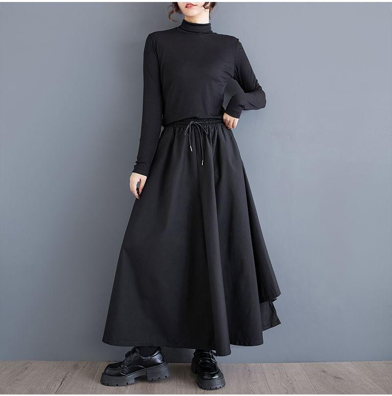 High Waist Asymmetrical Plain Maxi A-Line Skirt Product Image