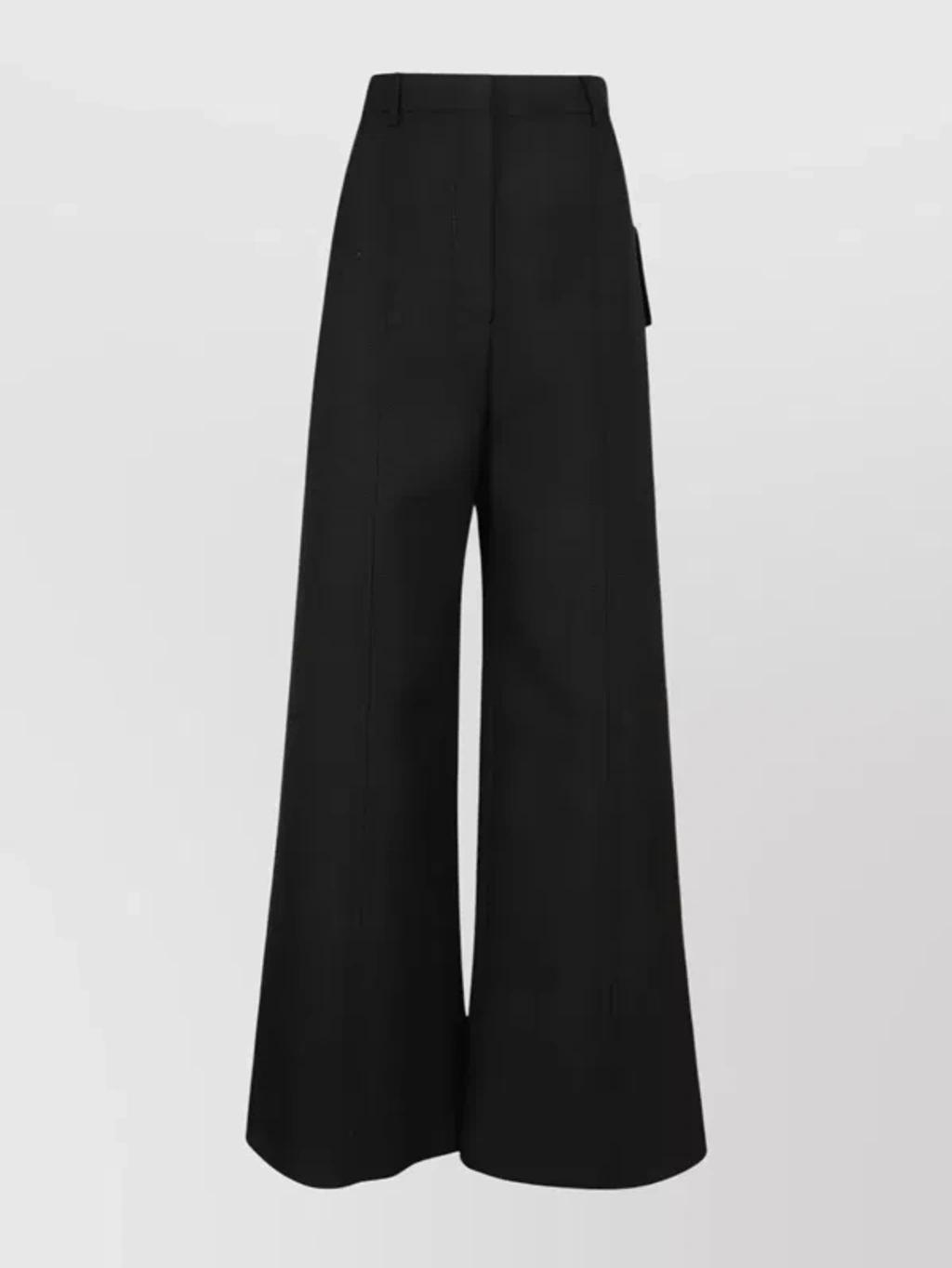 High Waist Wide-leg Trousers With Seam Detailing In Black Product Image