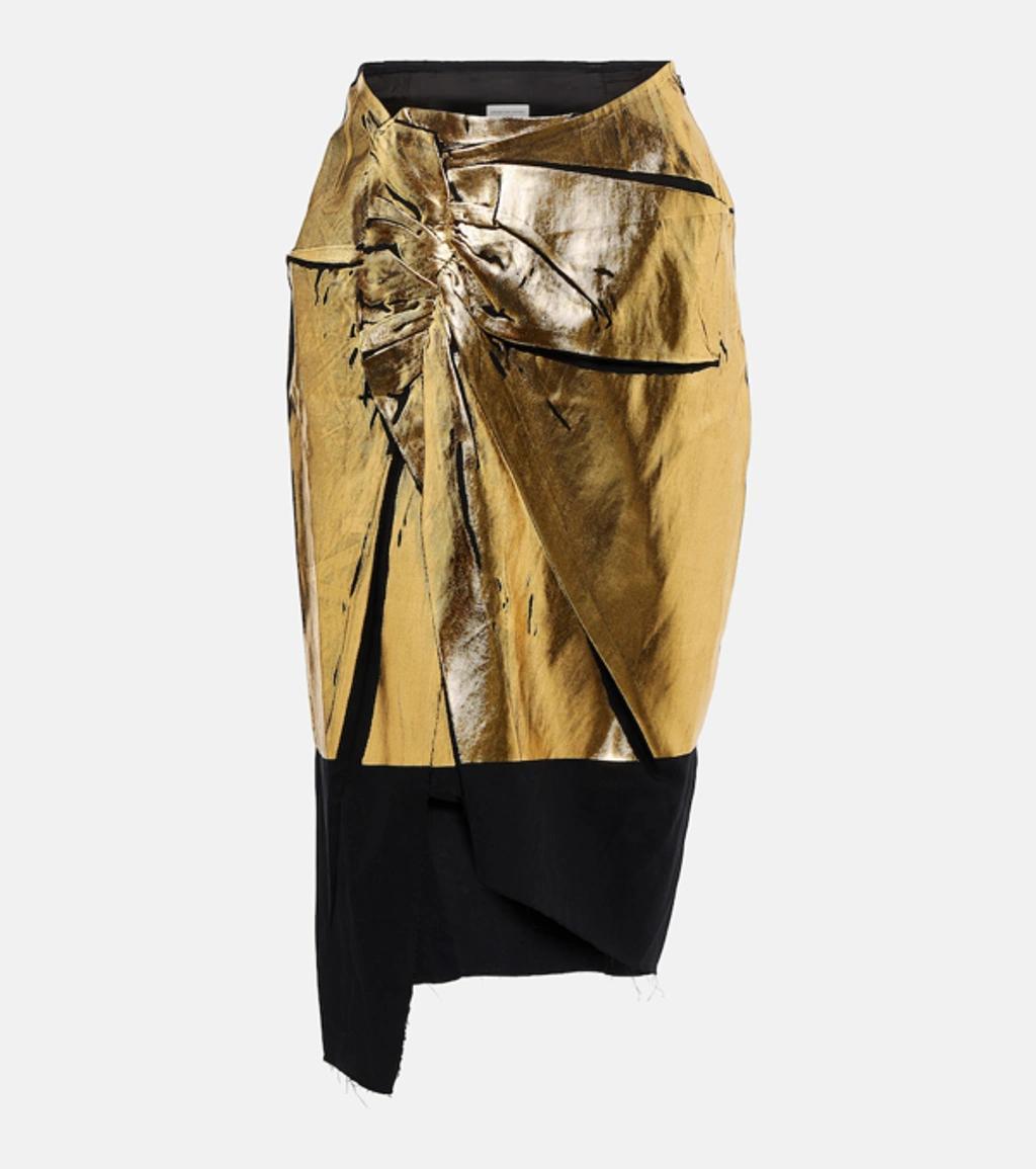 DRIES VAN NOTEN Sinam Cotton And Linen Midi Skirt In Metallic Product Image