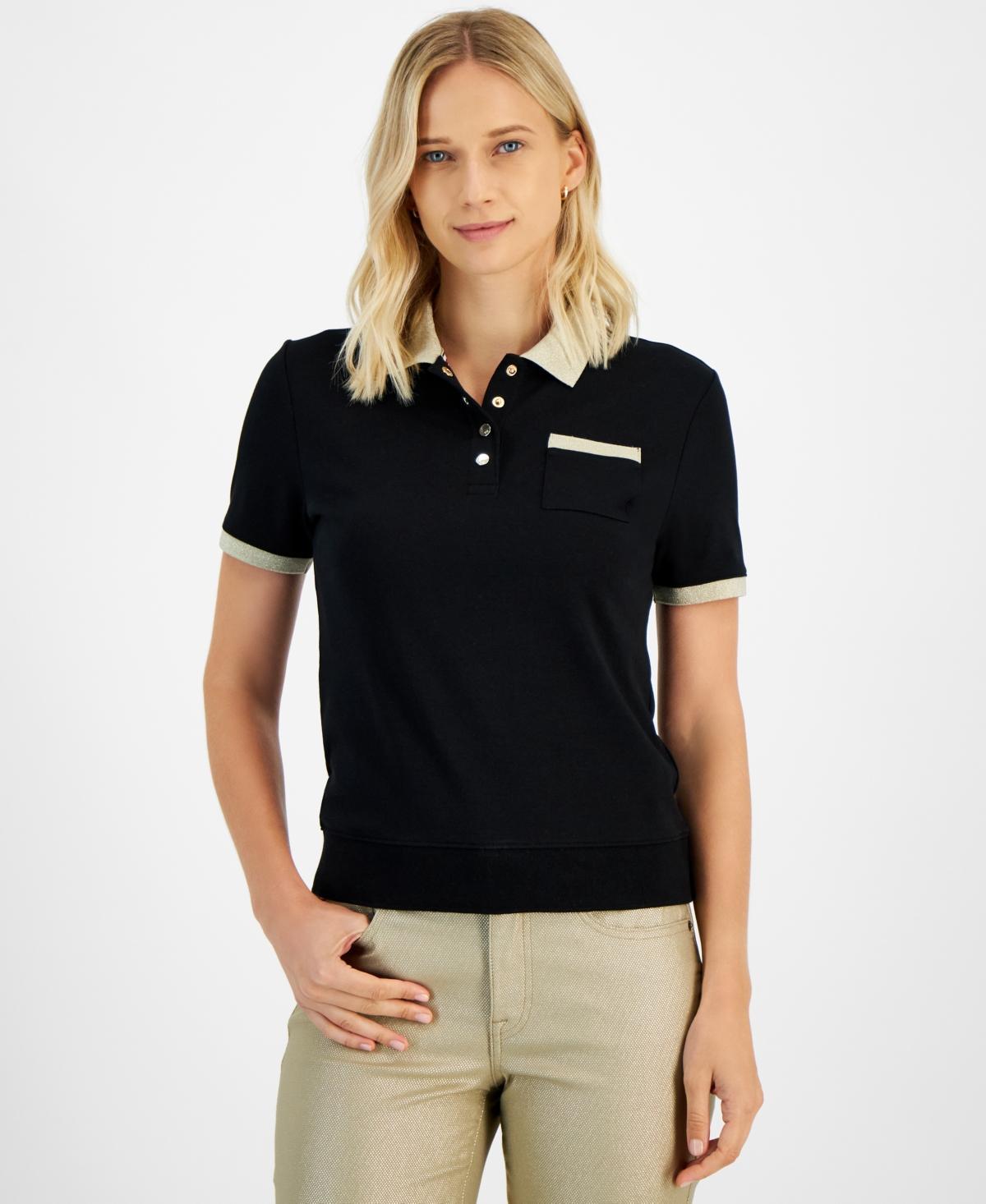 Tommy Hilfiger Womens Cotton Contrast-Trim Polo Top Product Image