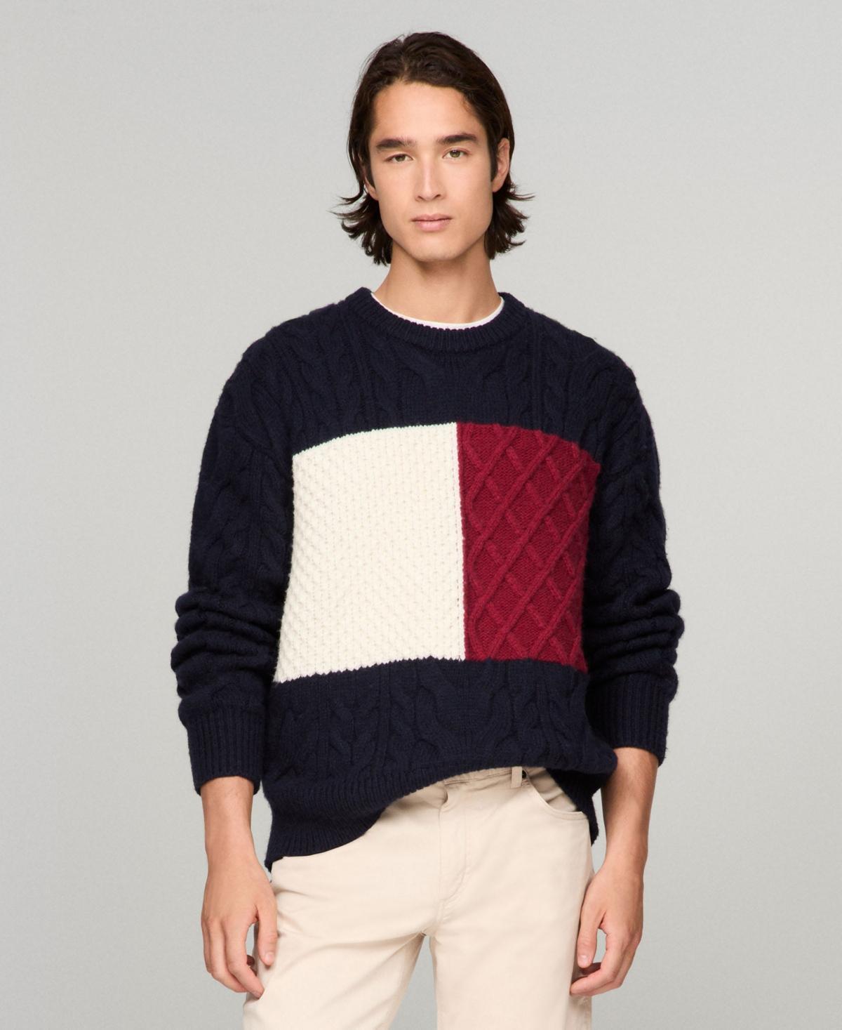 Tommy Hilfiger Mens Cable Knit Crewneck Pullover Long Sleeve Flag Sweater Product Image