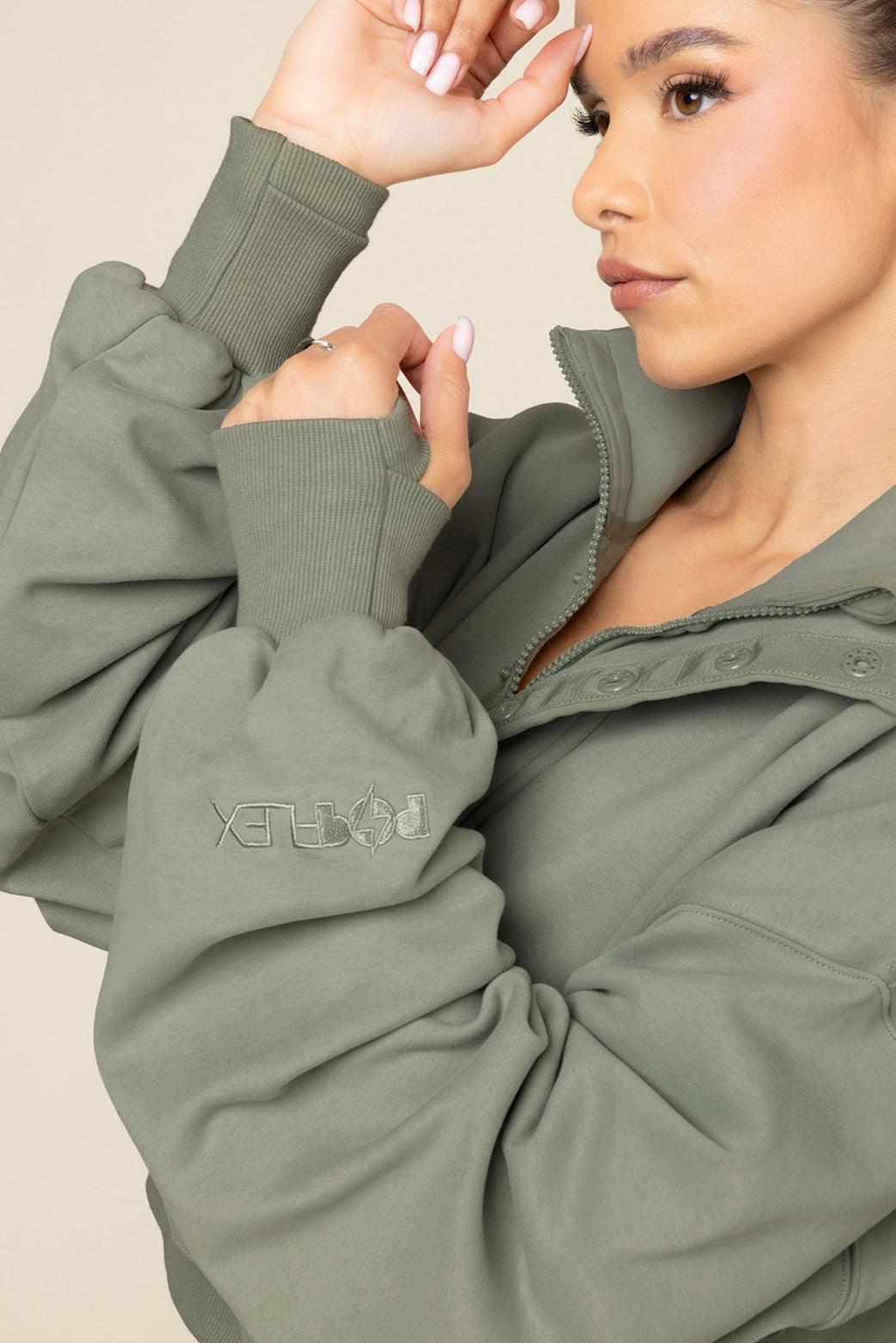 Ooey Gooey Crop Half Zip - Light Sage Product Image