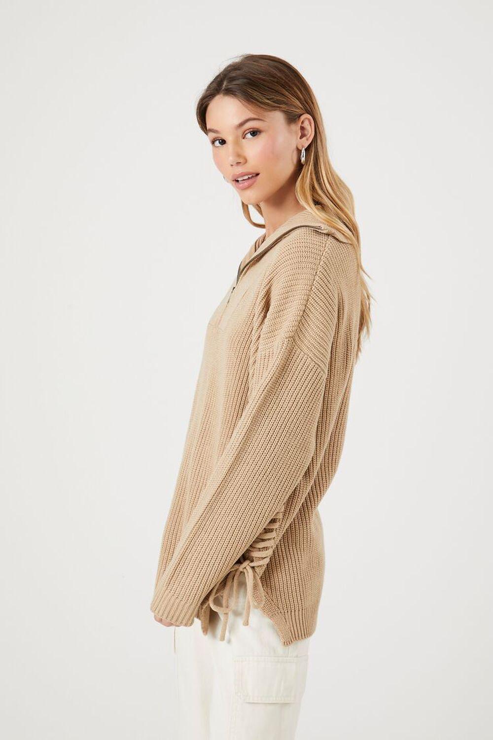 Half-Zip Lace-Up Sweater | Forever 21 Product Image