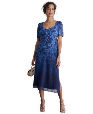 Women's Printed Sweetheart-Neck Short-Sleeve Midi Dress Product Image