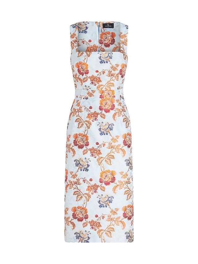 Floral Brocade Sleeveless Midi Sheath Dress Product Image