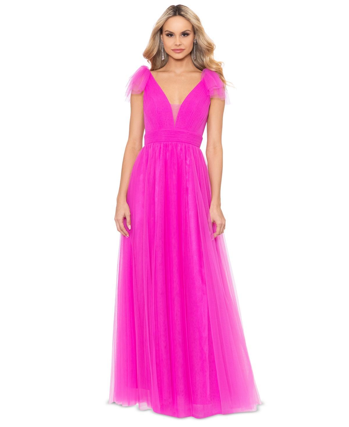 Betsy & Adam Womens V-Neck Sleeveless Chiffon Gown Product Image