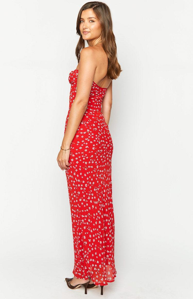 Ashley Red Floral Formal Maxi Dress Product Image