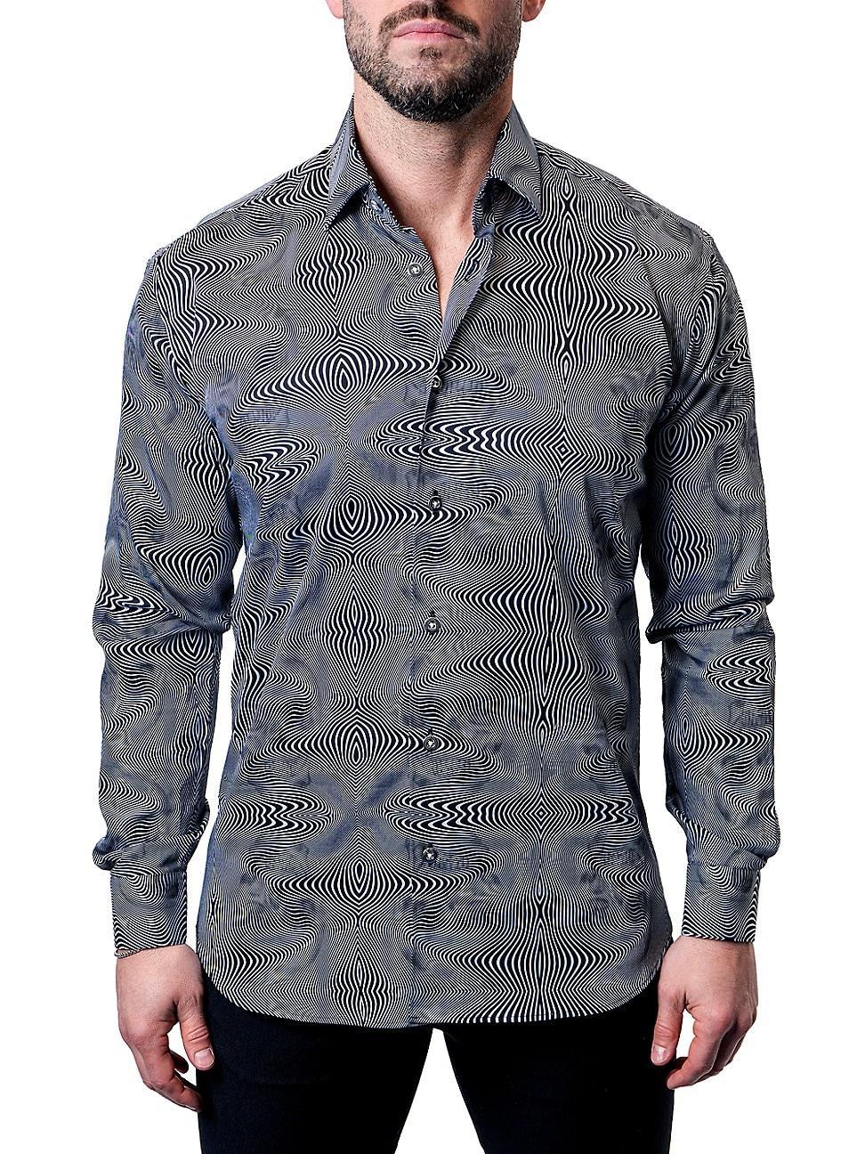 Maceoo Fibonacci Fission Skull Black Contemporary Fit Button-Up Shirt Product Image