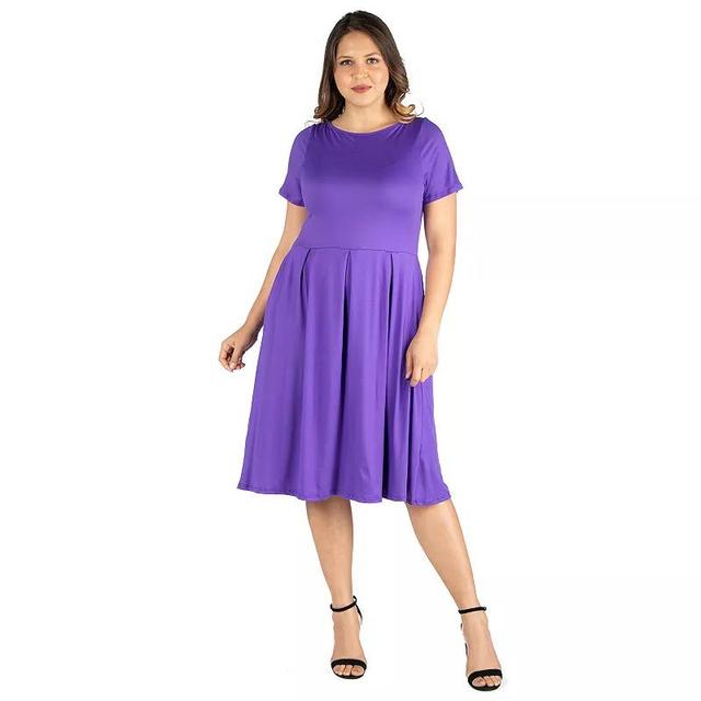 Plus Size 24seven Comfort Apparel Short Sleeve Midi Skater Dress With Pockets, Womens Blue Product Image