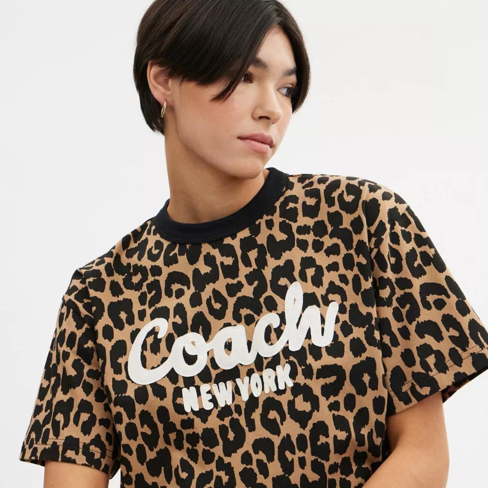 Leopard Cursive Signature Cropped T Shirt Product Image