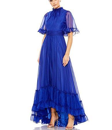 Mac Duggal Ruffled Mock Neck Short Flutter Sleeve High Product Image