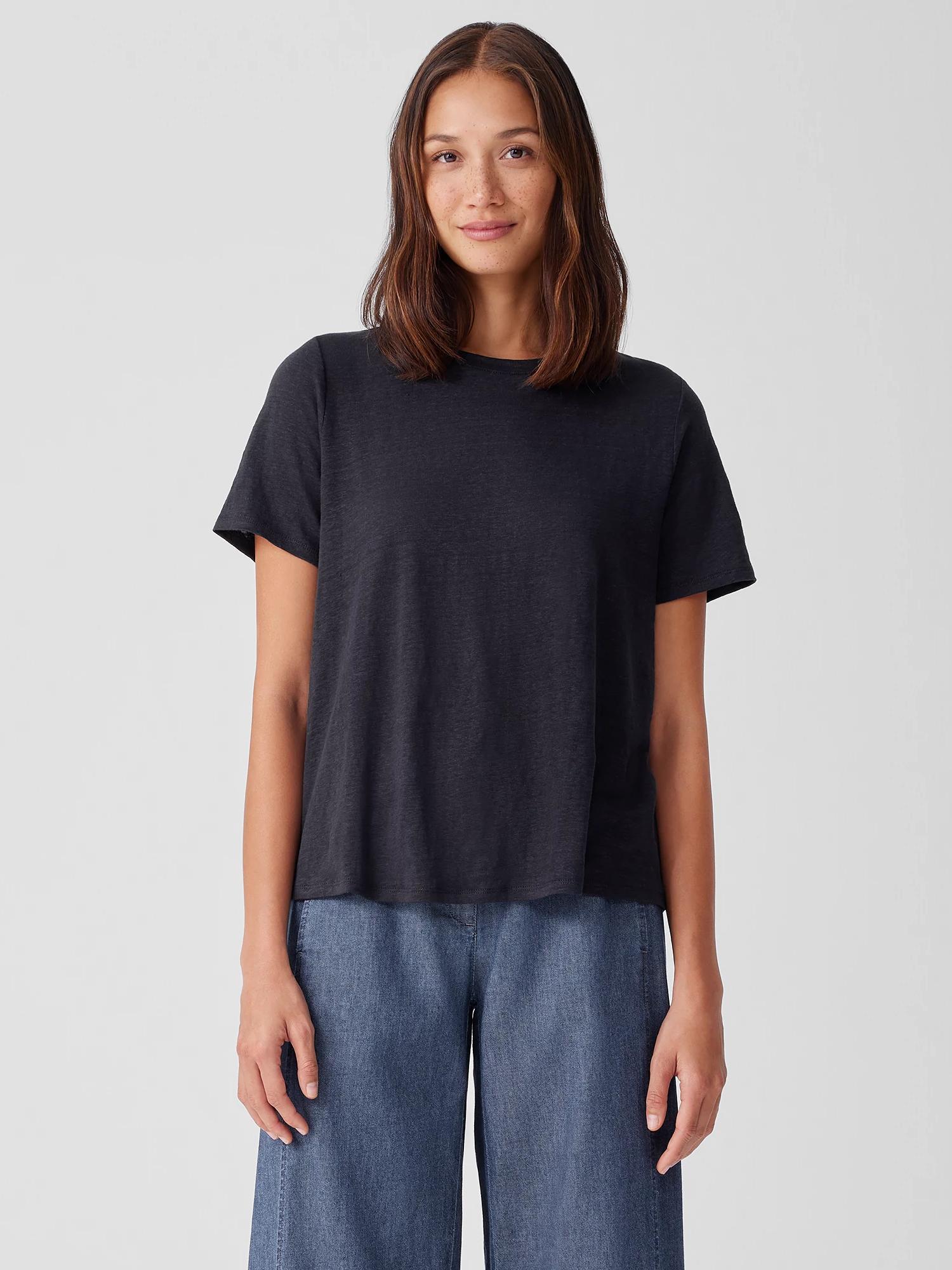 EILEEN FISHER Organic Linen Jersey Crew Neck Tee  Delphine  female  size:Extra Extra Small Product Image