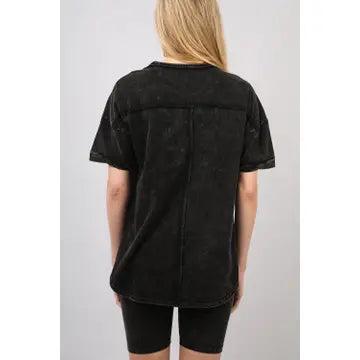 Black Washed Stretchy Knit Activewear Top & Shorts Female Product Image