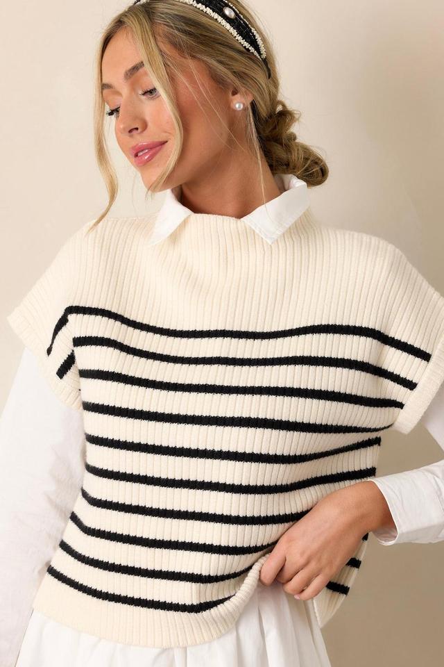 Evening Shade Ivory Stripe Short Sleeve Sweater Top Product Image