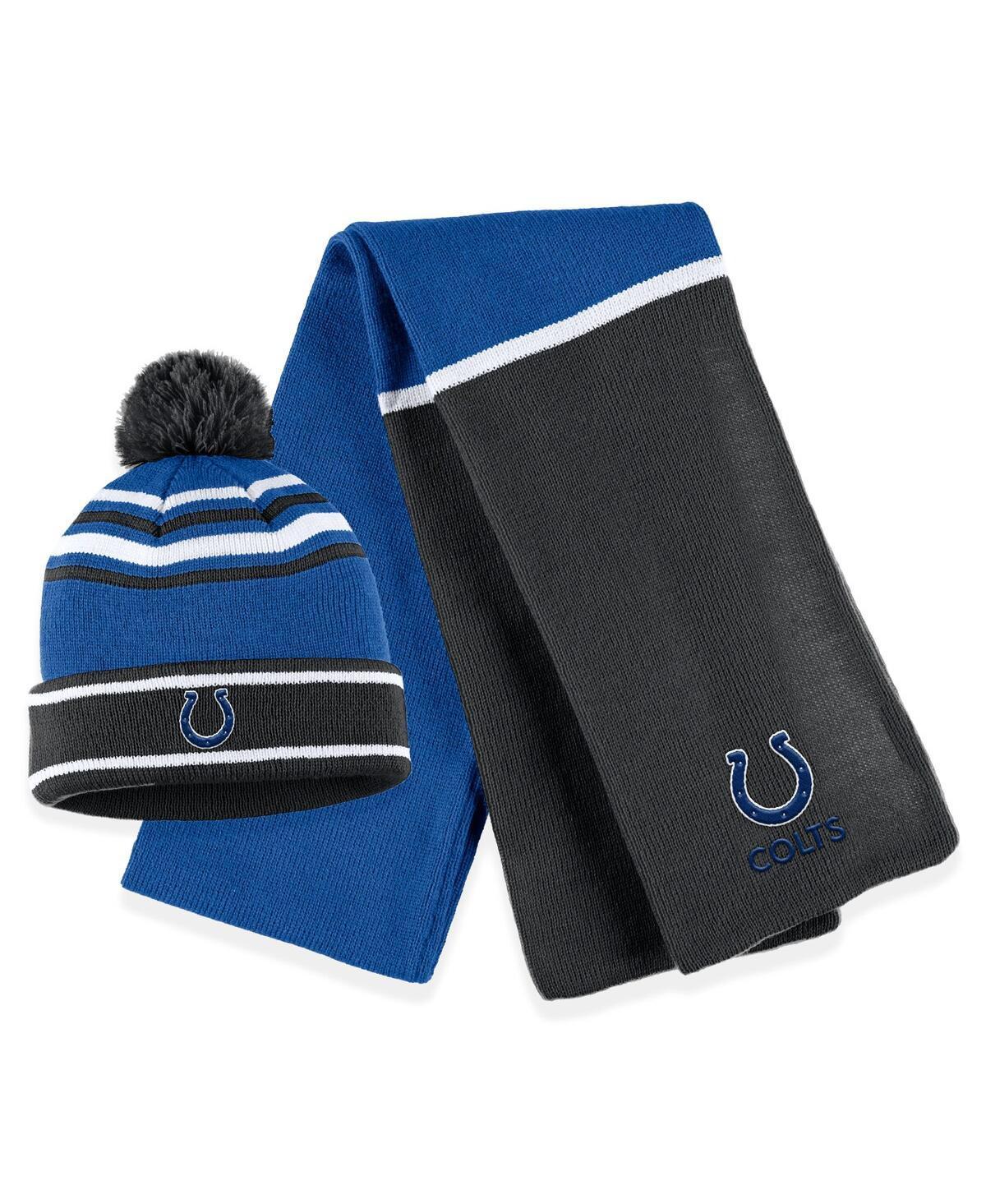 Womens Wear by Erin Andrews Royal Indianapolis Colts Colorblock Cuffed Knit Hat with Pom and Scarf Set Product Image