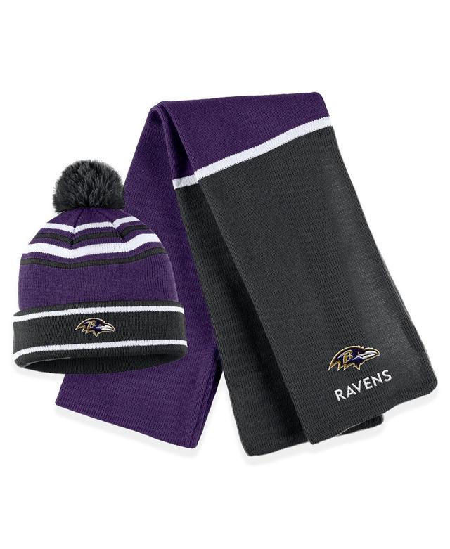 Womens WEAR by Erin Andrews Baltimore Ravens Colorblock Cuffed Knit Hat with Pom and Scarf Set Product Image