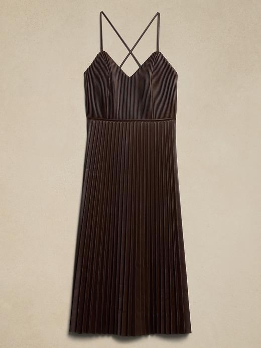 Vegan Leather Pleated Midi Dress Product Image