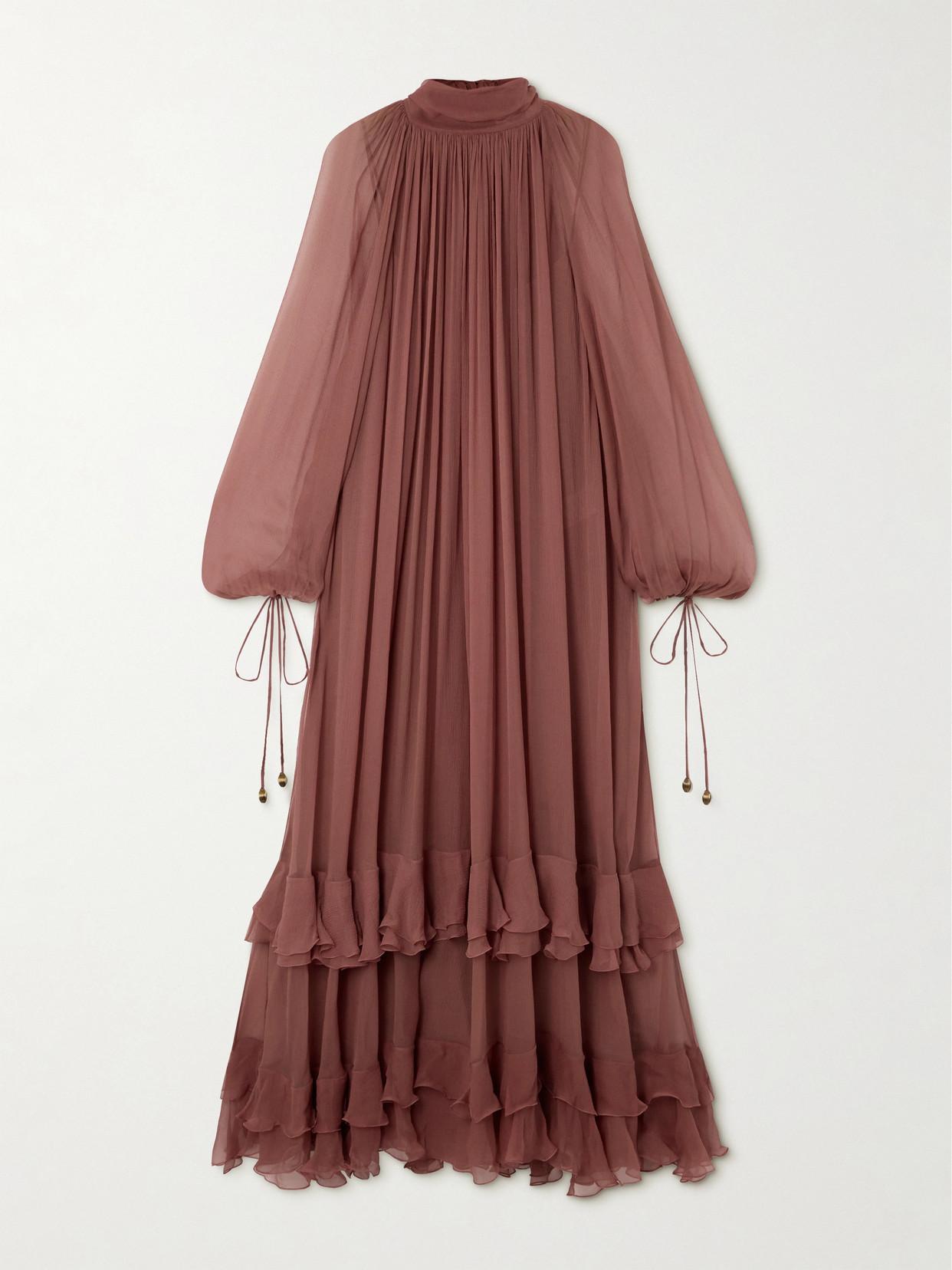 CHLOÉ Oversized Gathered Silk Maxi Dress In Woodrose Product Image