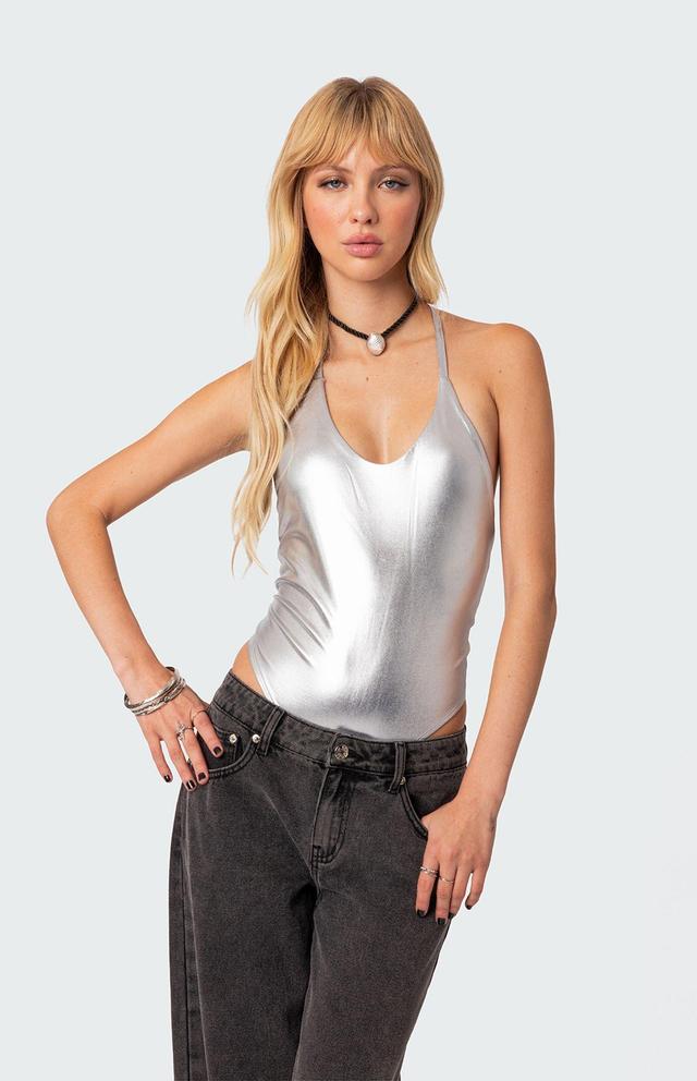 Edikted Women's Elektra Open Back Metallic Bodysuit Product Image