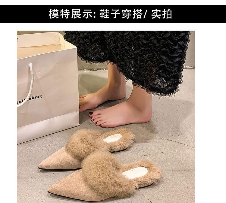 Low Heel Pointed Toe Fleece-Lined Mules Product Image