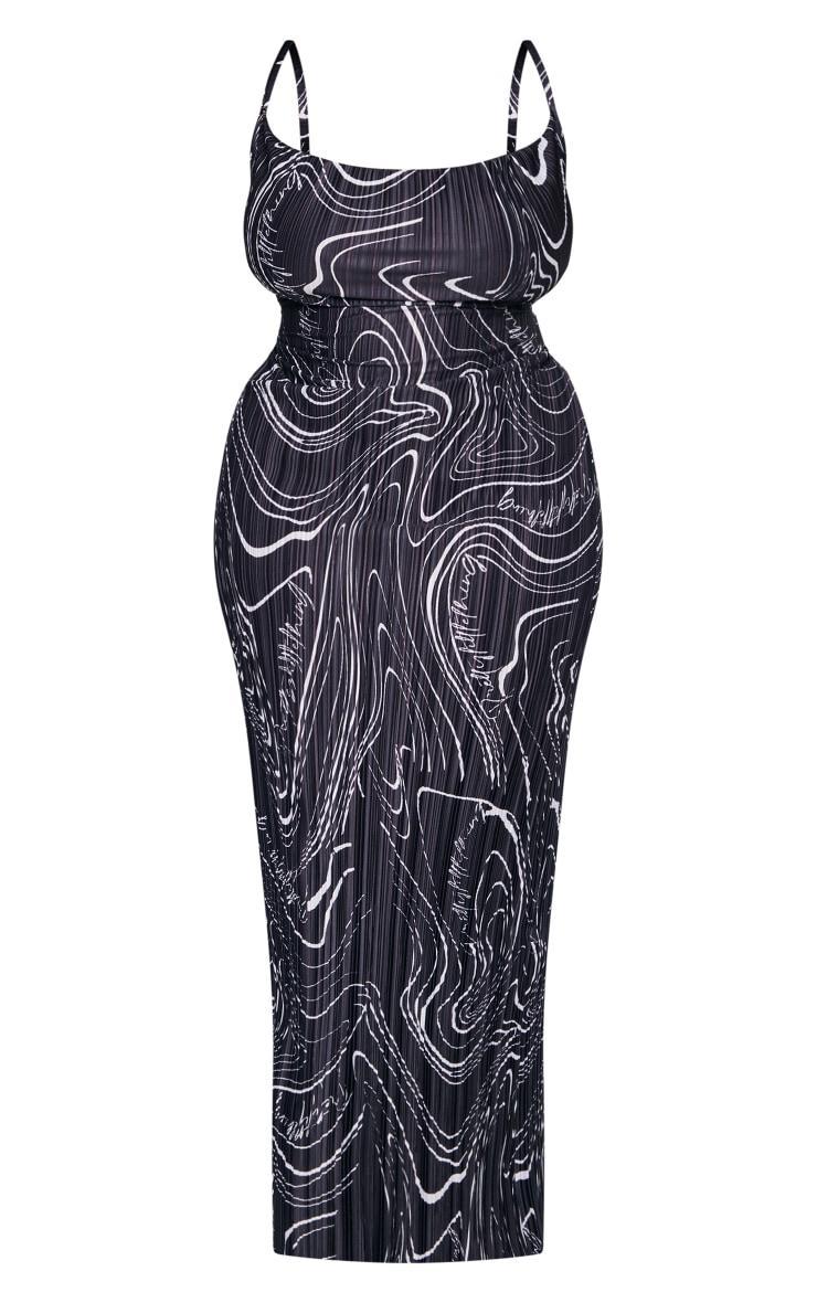 Plus Black Swirl Printed Plisse Cowl Neck Maxi Dress Product Image