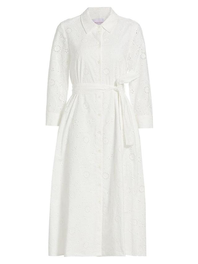 Womens Eyelet Cotton Tie-Waist Shirtdress Product Image