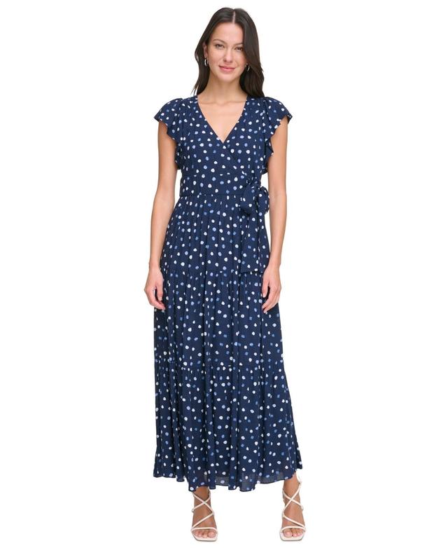 Dkny Womens Printed Ruffle-Sleeve Tiered-Skirt Maxi Dress Product Image