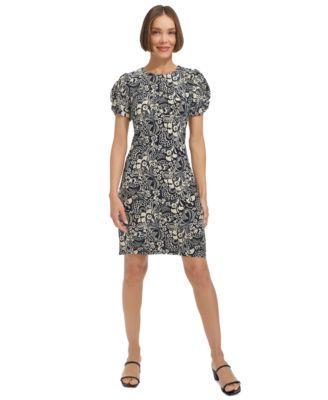 Women's Printed Puff-Sleeve Sheath Dress Product Image