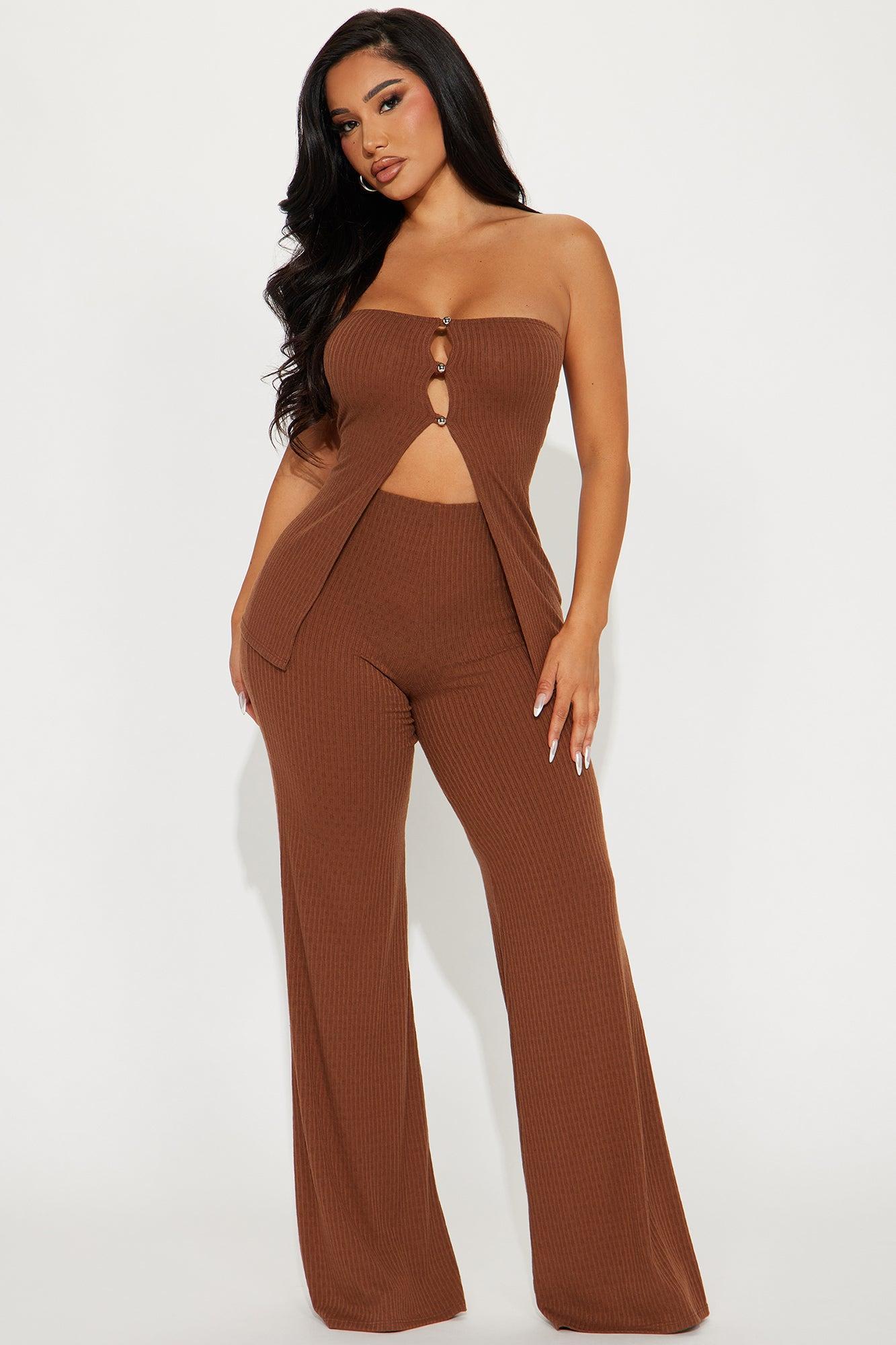 Friday Night Out Pant Set - Brown Product Image