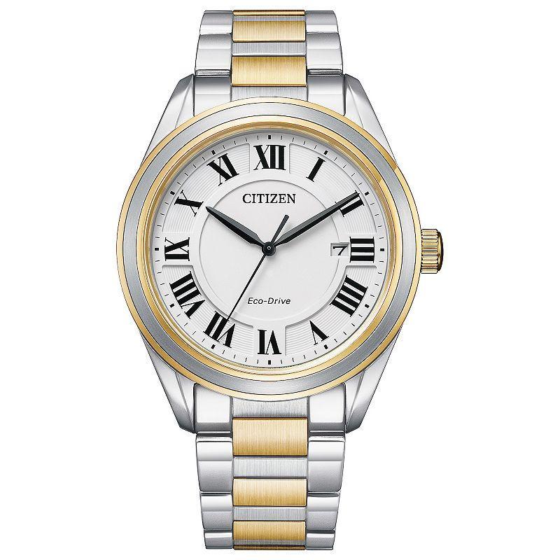 Citizen Eco-Drive Mens Arezzo Two-Tone Stainless Steel Bracelet Watch - AW1694-50A Gold Silver Product Image