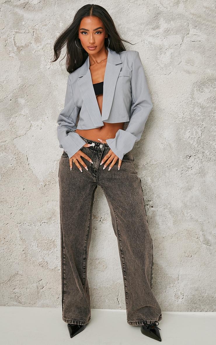 Petite Grey Pocket Detail Cropped Blazer Product Image