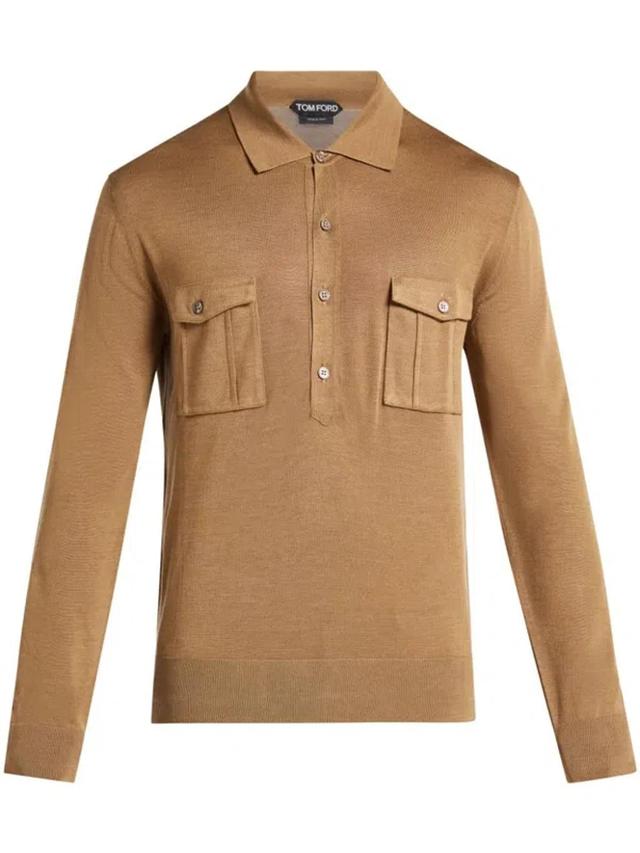 Long-sleeve Polo Shirt In Brown Product Image