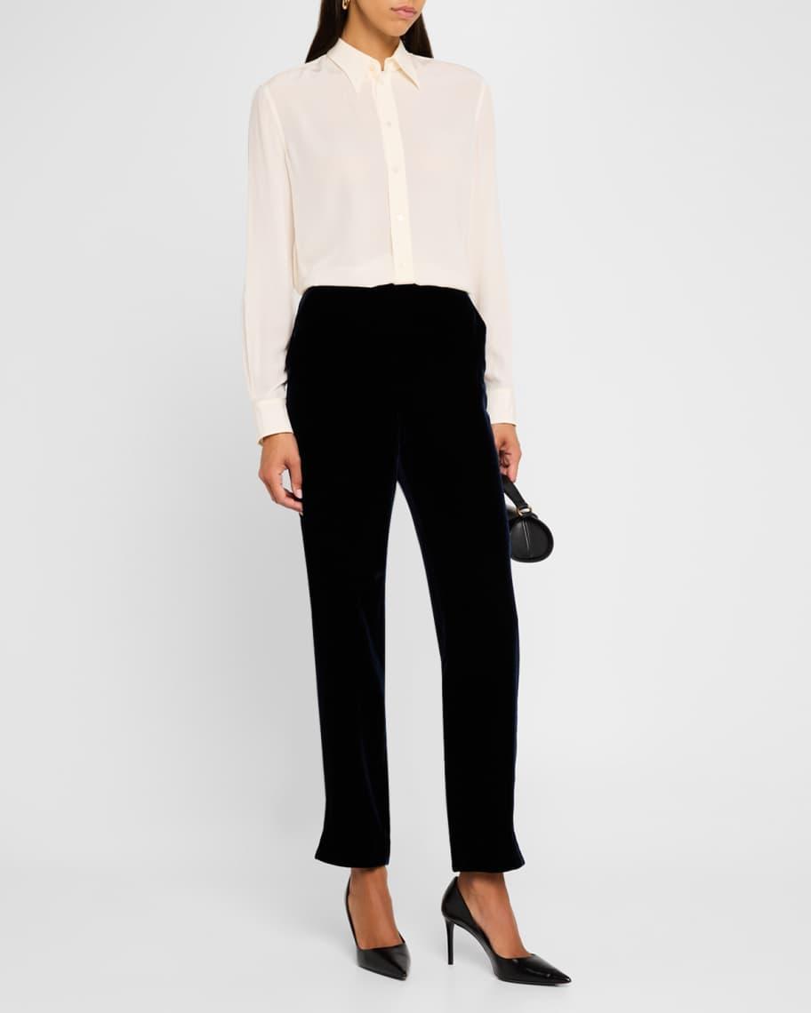 Mid-Rise Slim-Leg Velvet Trousers Product Image