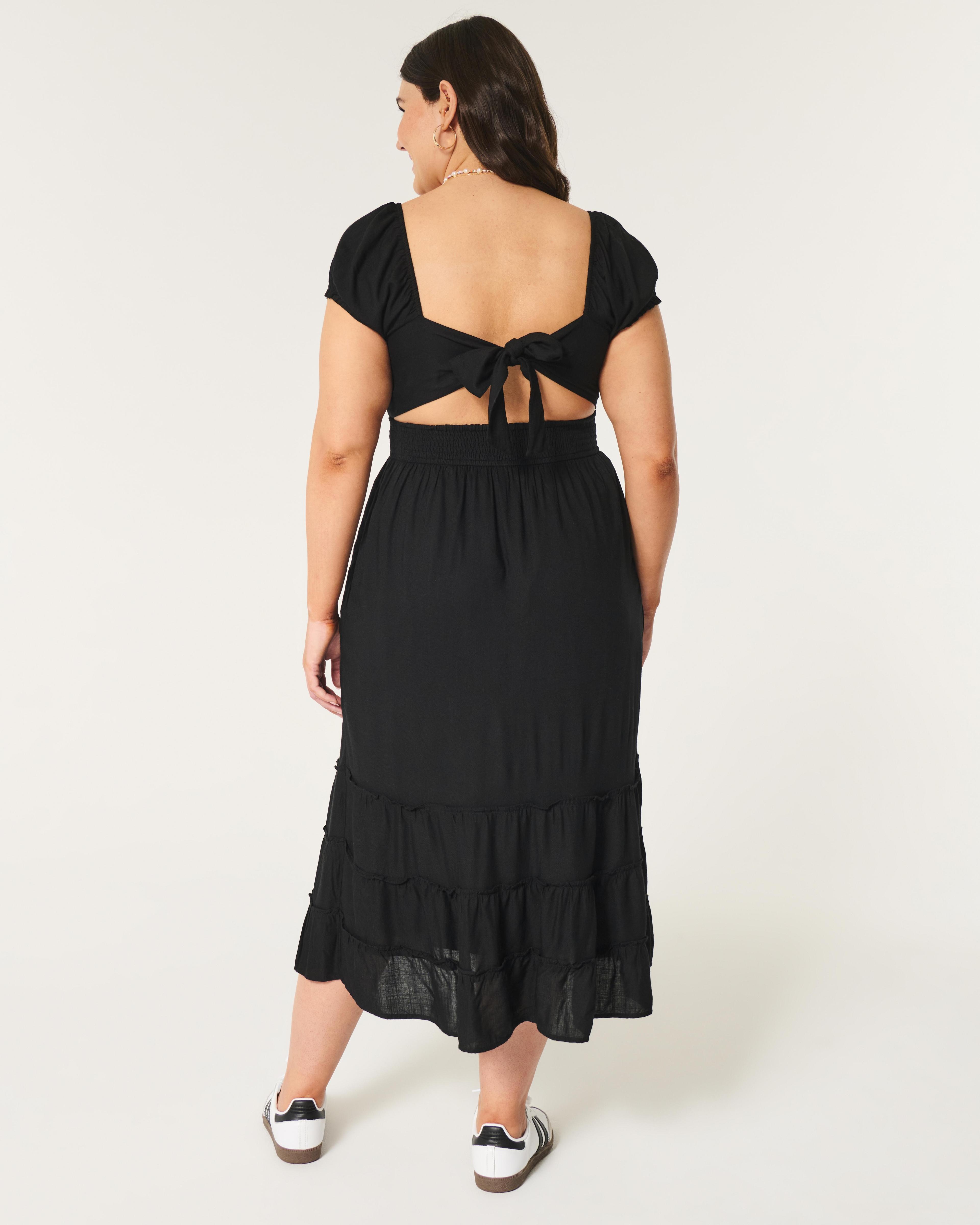 Hollister Saidie Short-Sleeve Tie-Back Midi Dress Product Image