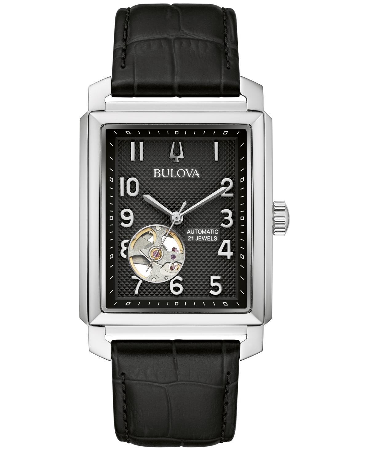 Men's Bulova Sutton Automatic Strap Watch with Rectangular Black Skeleton Dial (Model: 96A269) Product Image