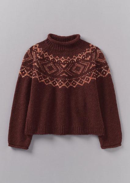 Graphic Yoke Sweater | Dark Red/Brick Product Image