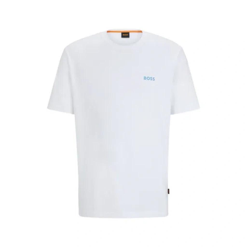 HUGO BOSS Cotton-jersey T-shirt With Decorative Reflective Artwork In Natural Product Image