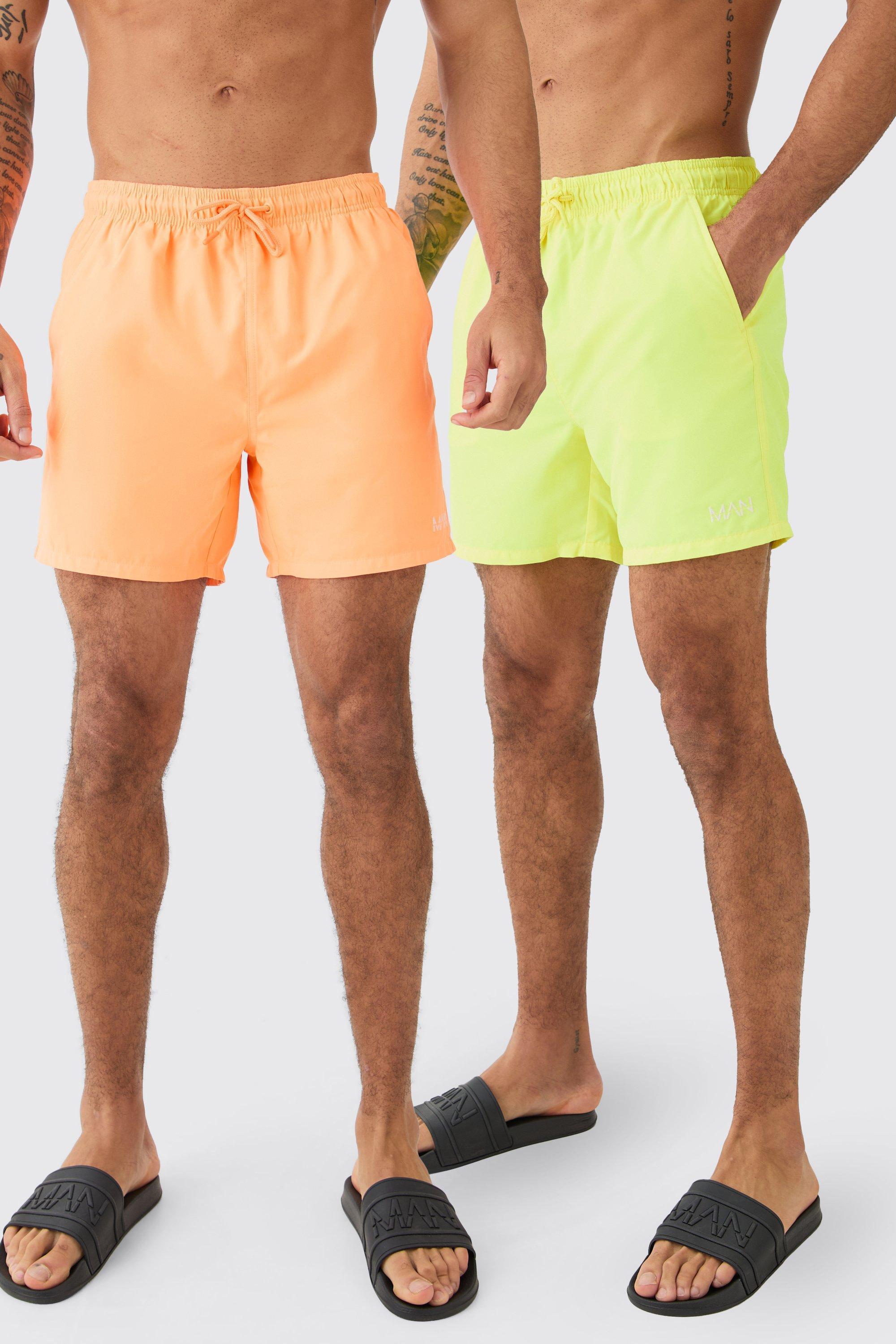 Original Man Mid Length 2 Pack Swim Trunks | boohooMAN USA Product Image