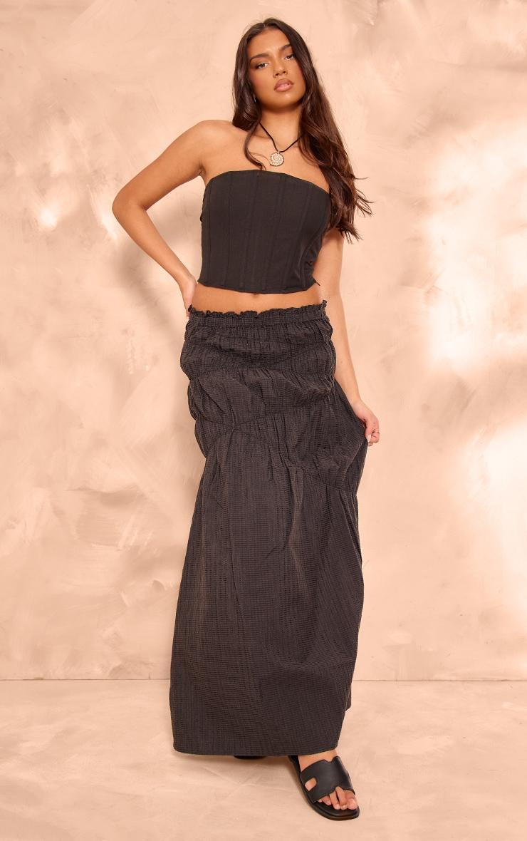 Black Shirred Detail Crinkle Woven Maxi Skirt Product Image