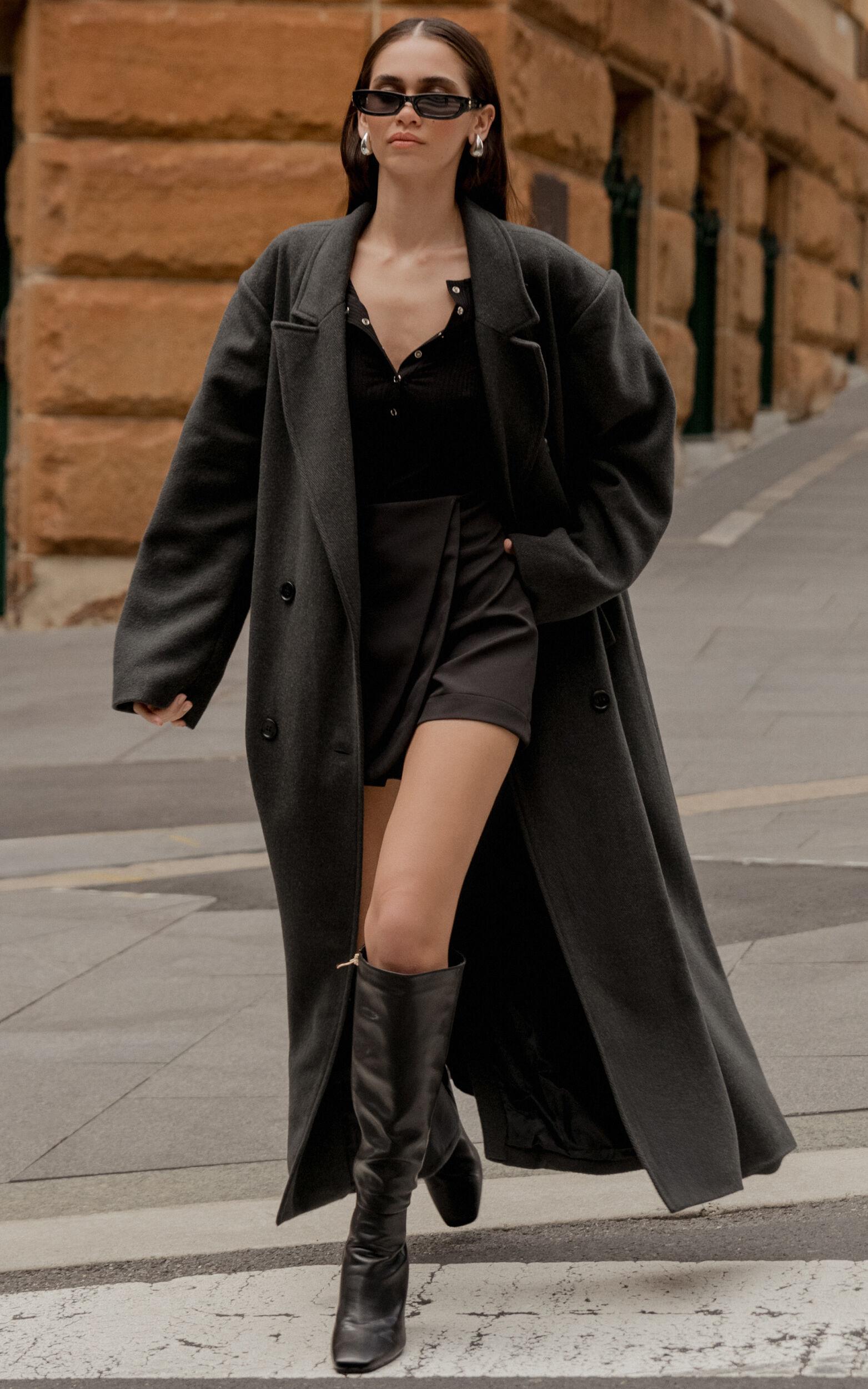 Silvena Coat - Oversized Longline Tailored Coat in Slate Grey Product Image