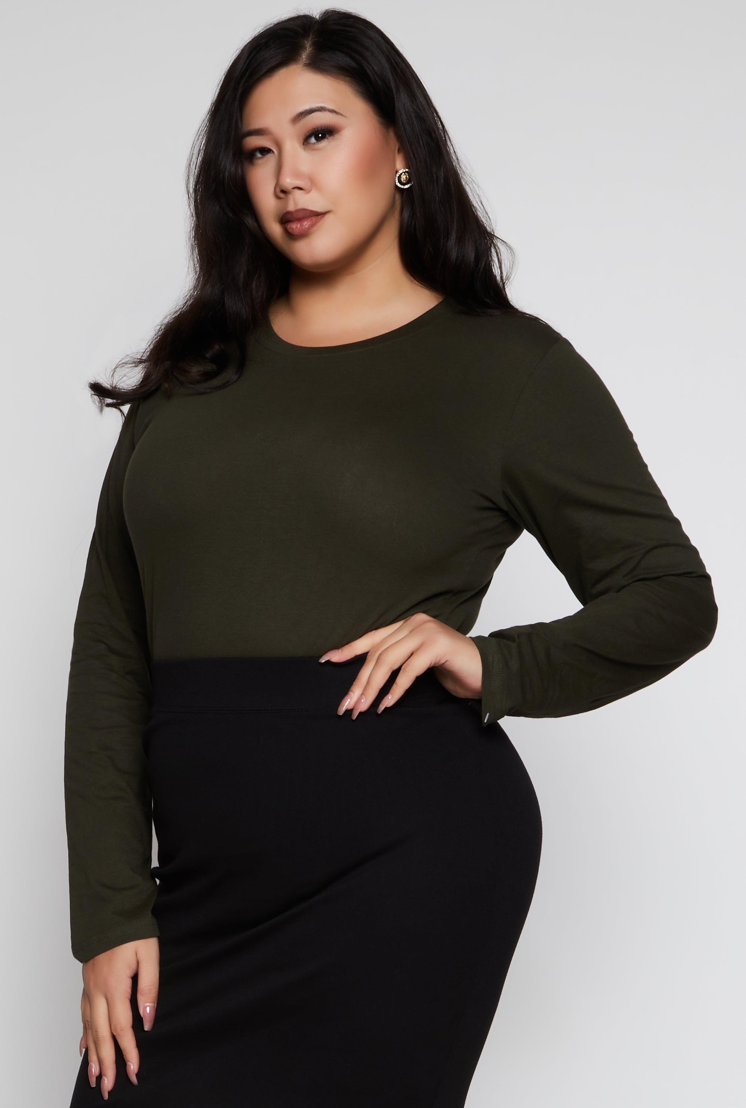 Womens Plus Size Basic Crew Neck Long Sleeve Top Product Image