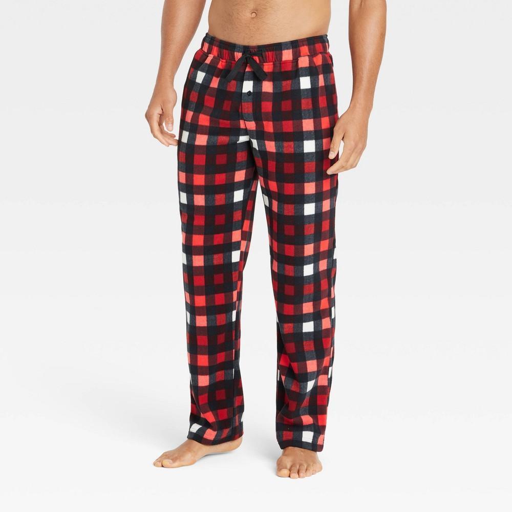 Mens Big & Tall Plaid Microfleece Pajama Pants - Goodfellow & Co Black/Red MT Product Image