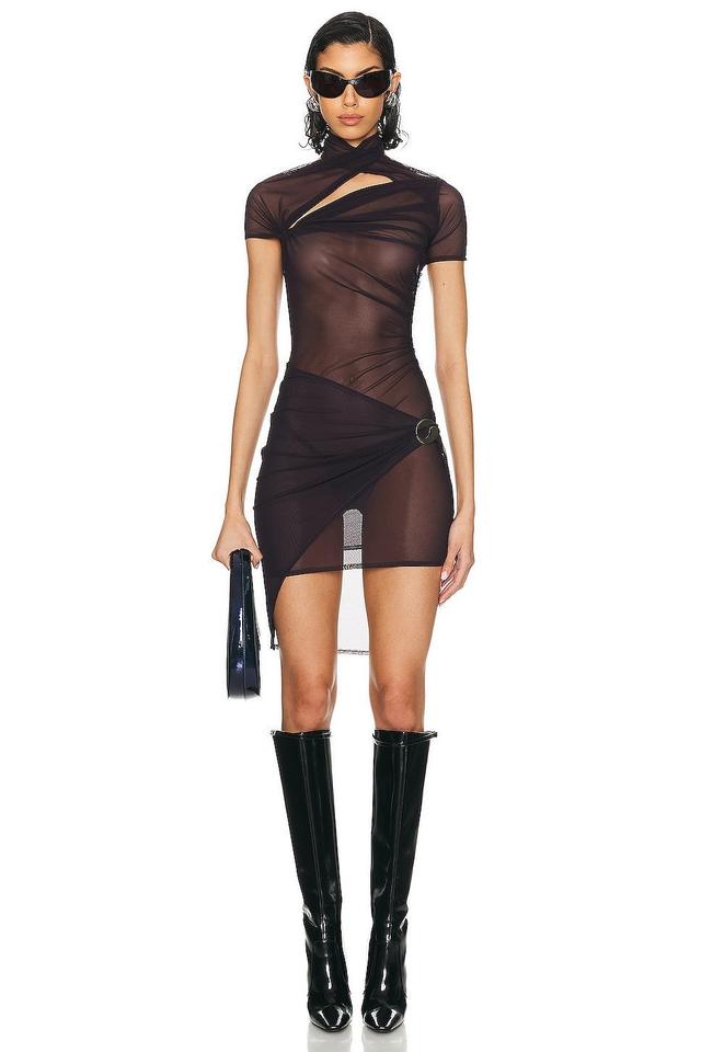 Coperni Asymmetric Draped Mesh Dress Wine. (also in ). Product Image