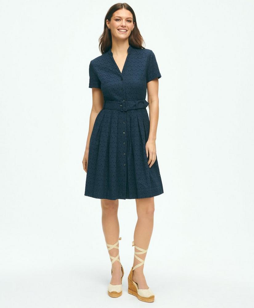 Eyelet Belted Shirt Dress In Cotton Product Image