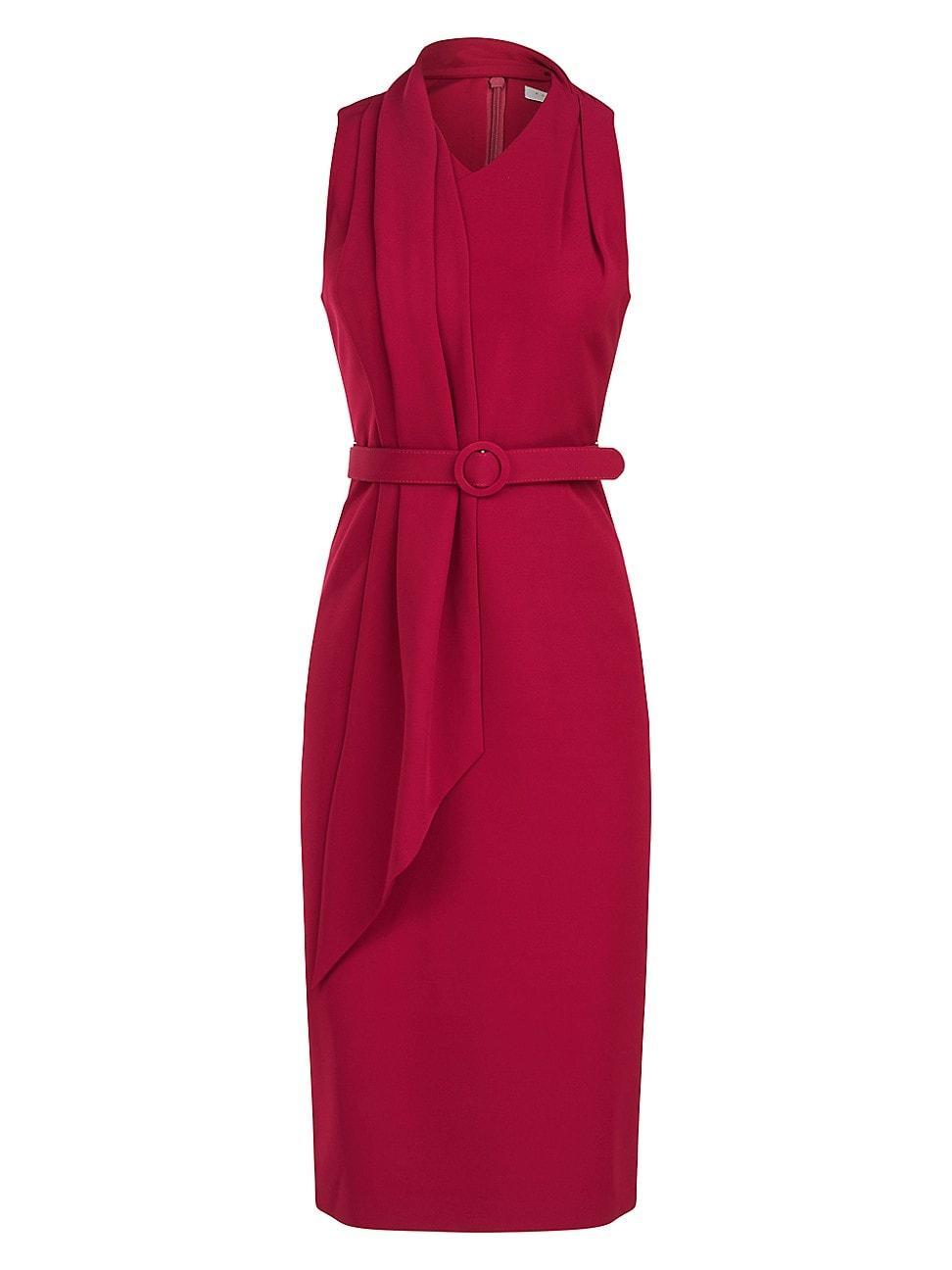 Womens Annika Crepe Belted Sleeveless Midi-Dress Product Image