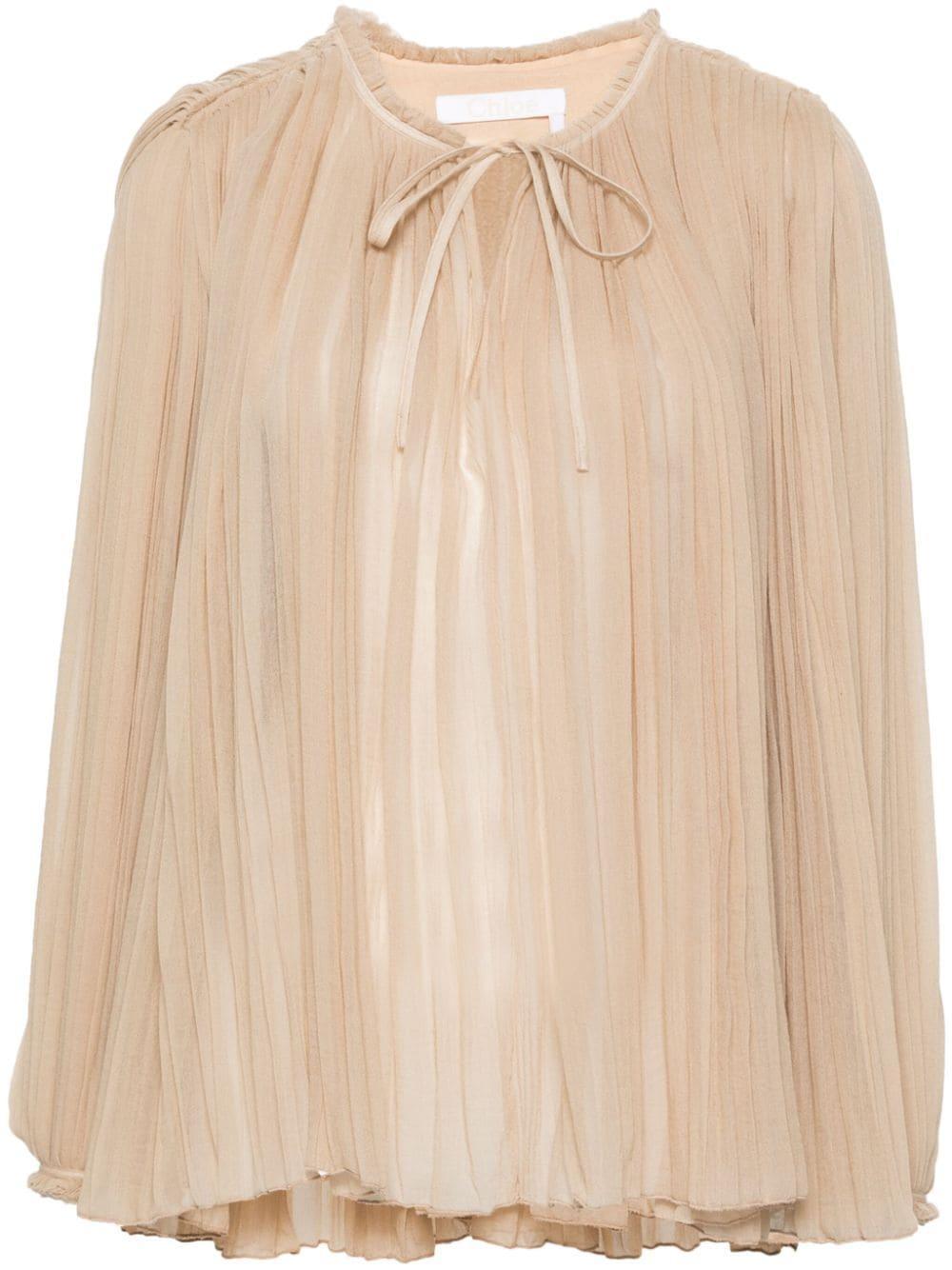 Pleated Wool-gauze Blouse In Brown Product Image